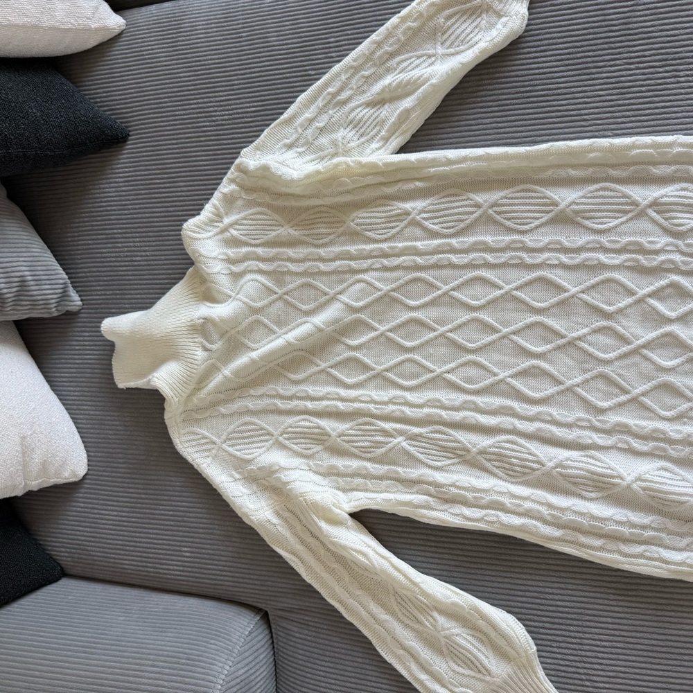 Cream Cable Knit Turtleneck Sweater